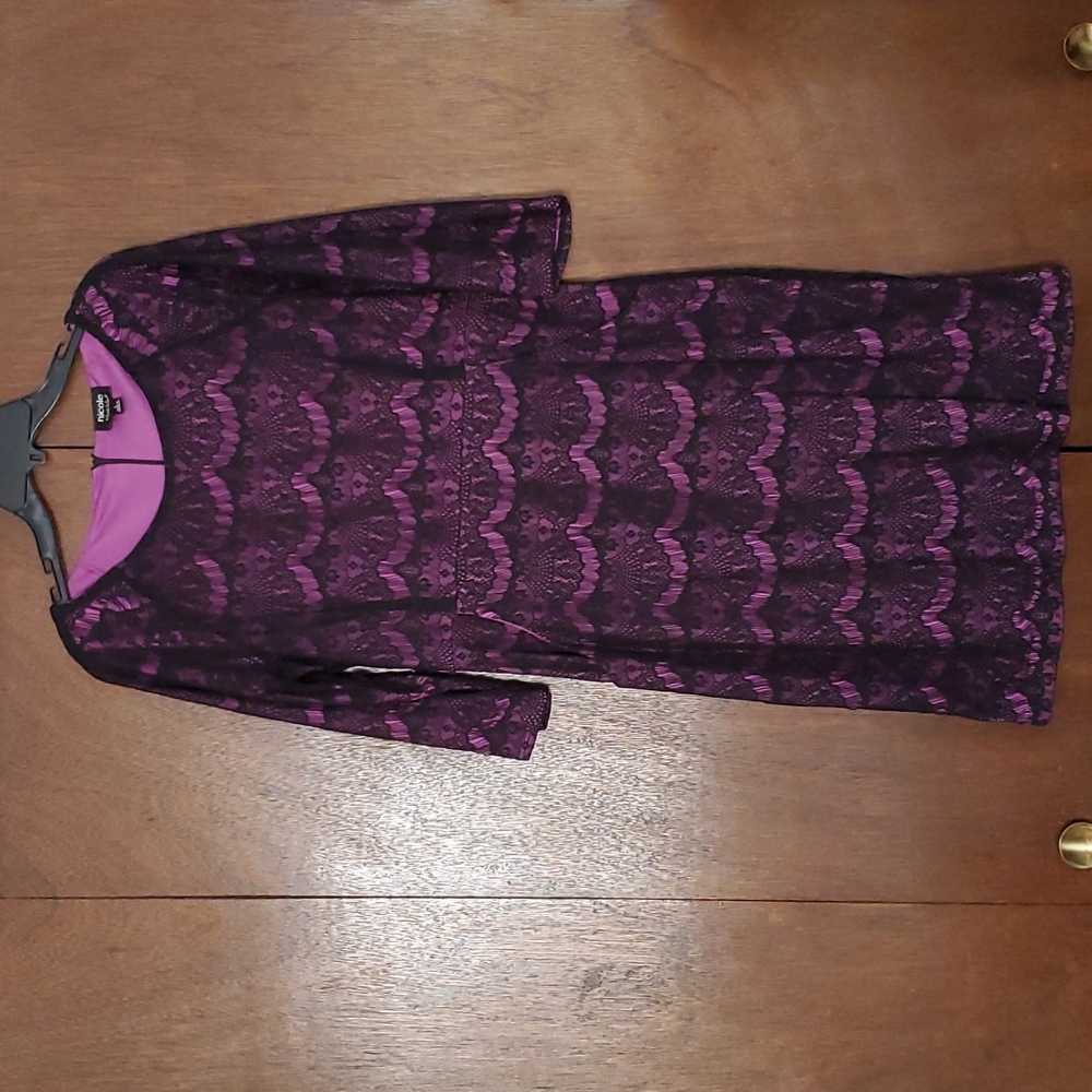 Nicole by Nicole Miller black dress with purple lining, size 12